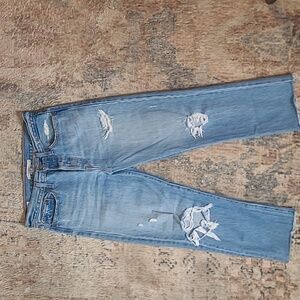 Levi's Wedgie Straight Distressed Button fly high rise cropped raw hem Jeans